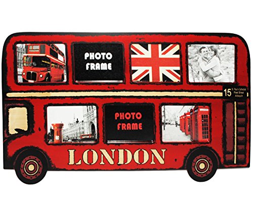 alles-meine.de GmbH 3-D Effekt XL - Fotocollage - Fotorahmen/Bilderrahmen - London - roter Doppeldecker Bus - 7 Bilder - bis 9 x 13 cm - zum Aufhängen aus Holz - Wandbild.. von alles-meine.de GmbH