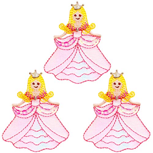 alles-meine.de GmbH 3 Stück 3D Effekt - Bügelbilder/Applikation/Aufbügler - Prinzessin - Kleid rosa - 5,8 cm * 4,8 cm - Aufnäher/gewebte Flicken - zum Aufbügeln Aufkleben.. von alles-meine.de GmbH