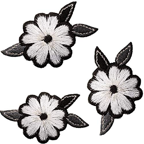 alles-meine.de GmbH 3 Stück Bügelbilder/Applikation/Aufbügler - Blumen Blüte - schwarz & weiß - 5,3 cm * 3 cm - Aufnäher/gewebte Flicken - zum Aufbügeln Aufkleben Aufnähe.. von alles-meine.de GmbH