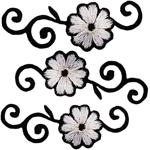 alles-meine.de GmbH 3 Stück Bügelbilder/Applikation/Aufbügler - Blumen Blüte - schwarz & weiß - 7 cm lang * 2,5 cm hoch - Aufnäher/gewebte Flicken - zum Aufbügeln Aufkleb.. von alles-meine.de GmbH