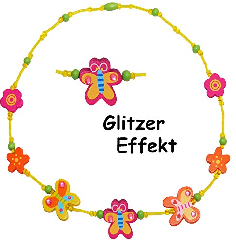 alles-meine.de GmbH 3 Stück Ketten/Kinderketten - Glitzer - Blumen & Schmetterlinge - orange & pink - aus Holz - Schmuck/Perlenkette - Bunte Holzperlen - bunt - Holzket.. von alles-meine.de GmbH