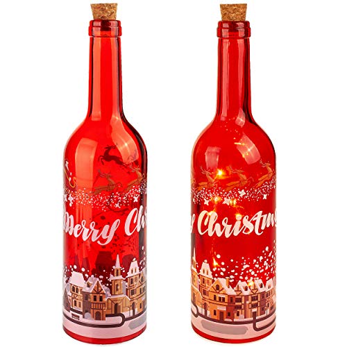 alles-meine.de GmbH 3 Stück Lichterflaschen/LED - Timer - Licht Dekoflaschen - Weihnachten - Lichtflasche - rot/Flasche mit Licht - 30 cm - Batterie betrieben - warmweiß - .. von alles-meine.de GmbH