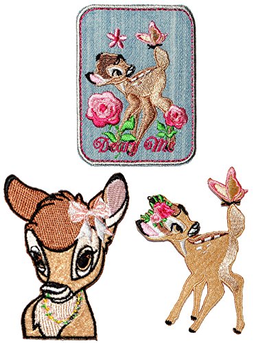 alles-meine.de GmbH 3 TLG. Set - Bügelbilder - - REH Bambi - 6,8 cm * 8,5 cm - Aufnäher Applikation - Rehe/Hirsch - gestickter Flicken - Jungen & Mädchen - Waldtier - Hirsc.. von alles-meine.de GmbH