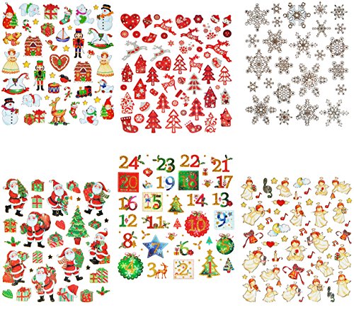 alles-meine.de GmbH 30 TLG. Set Aufkleber/Sticker - Weihnachtsmann Weihnachtsbaum Weihnachten Winter Schnee Geschenke mit Glitzer - Weihnachtssticker - Weihnachtsaufkleber von alles-meine.de GmbH