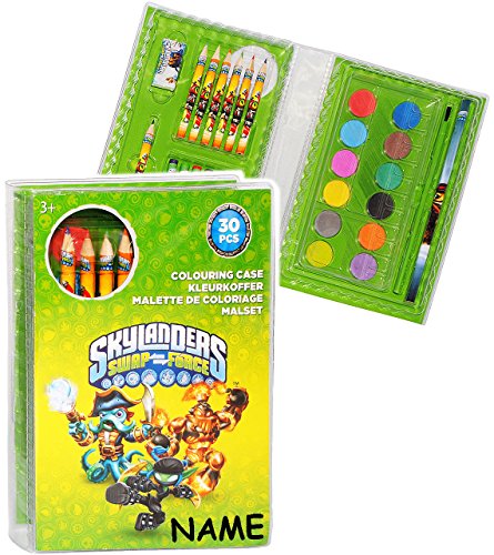 alles-meine.de GmbH 30 TLG. Set__ Stifte-Koffer/Malset - Skylanders - Swap Force - incl. Name - Malkoffer mit Stiften + Buntstifte + Wasser Farben + Wachsmal Farben + Pins.. von alles-meine.de GmbH