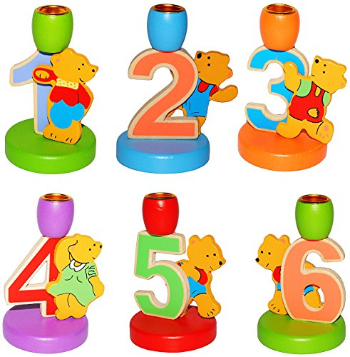 alles-meine.de GmbH 4. Geburtstag - Teddy - Kerzenhalter aus Holz - Zahl 4 - für Kerzen - Kerzenständer zum Aufstellen - Kinder bunt - Geburtstagskranz/Geburtstagszahl - Ki.. von alles-meine.de GmbH