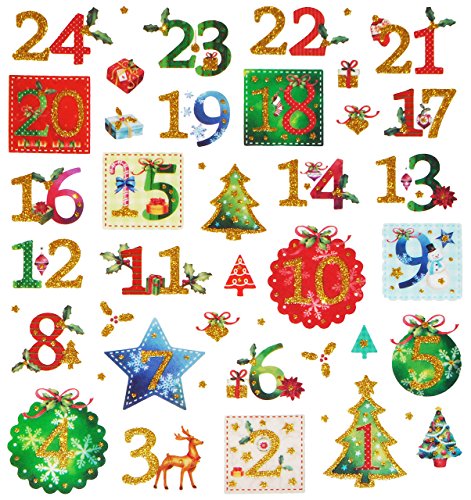 alles-meine.de GmbH 44 TLG. Set Aufkleber/Sticker - für Adventskalender Adventskalenderzahlen Zahlen 1 bis 24 Weihnachten - Zahl mit Glitzer - Weihnachtssticker - Weihnachtsauf.. von alles-meine.de GmbH