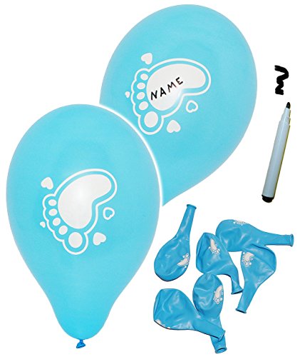 alles-meine.de GmbH 6 TLG. Set Luftballons - Baby Füße - blau - mit Namen zum Beschriften - Ballon für Helium oder Luft - Kinder/Jungen - zur Geburt/Willkommen - Puller.. von alles-meine.de GmbH