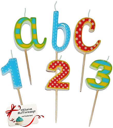 alles-meine.de GmbH 6 TLG. Set Steck Kerzen für den Schulanfang - ABC + Zahlen - Kind Steckkerzen Geburtstagskerzen Kindergeburtstag Deko Schulanfangstisch Schuleinführung - Ei.. von alles-meine.de GmbH