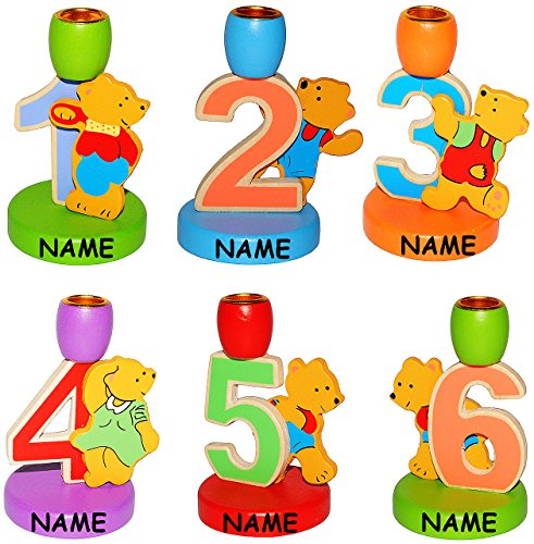 alles-meine.de GmbH 6. Geburtstag - Teddy - incl. Name - Kerzenhalter aus Holz - Zahl 6 - für Kerzen - Kerzenständer zum Aufstellen - Kinder bunt - Geburtstagskranz/Geburts.. von alles-meine.de GmbH