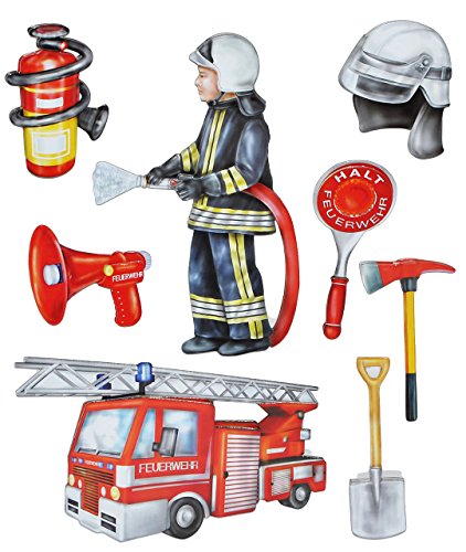 alles-meine.de GmbH 8 TLG. Set: 3-D ! Wandtattoo/XL Sticker aus Pappe - Feuerwehr/Feuerwehrmann - selbstklebend Aufkleber/Wandsticker Auto Rettungsdienst Feuer auch als Fen.. von alles-meine.de GmbH