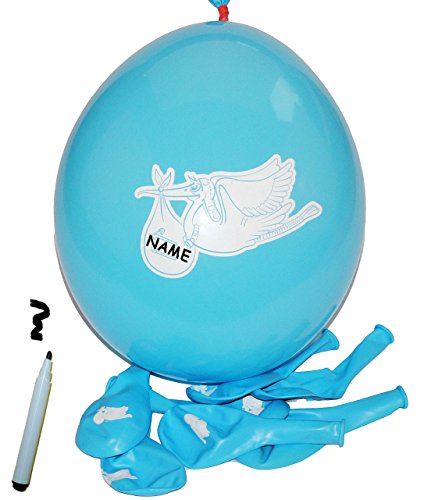 alles-meine.de GmbH 80 TLG. Set Luftballons - Storch mit Baby - blau - mit Namen zum Beschriften - Ballon für Helium oder Luft - Kinder/Jungen - zur Geburt/Willkommen -.. von alles-meine.de GmbH