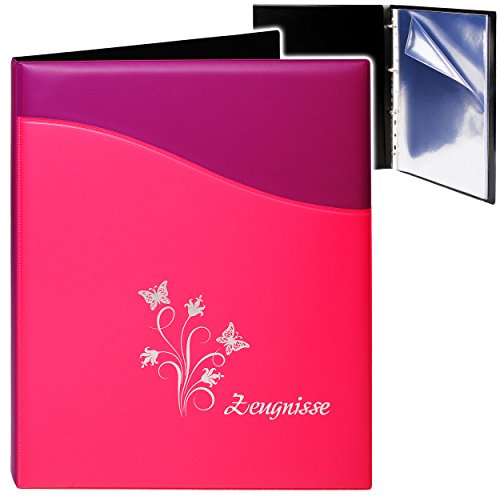 alles-meine.de GmbH A4 - Ringbuch/Zeugnisringbuch - Zeugnisse Schmetterlinge & Blumen - 3D Kunst-Leder Effekt - lila/pink - rosa - incl. 20 Seiten / 10 Einsteckseit.. von alles-meine.de GmbH