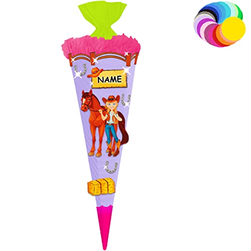 alles-meine.de GmbH Bastelset - Schultüte Farbe & Größe wählbar 70/85 / 100 cm - Pferd & Reiterin - inkl. Name - Farbe frei wählbar - Bastelschultüte - Zuckertüte zum selbe.. von alles-meine.de GmbH