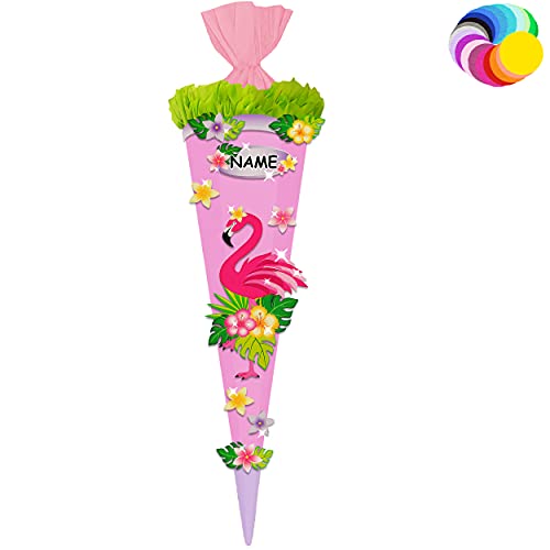 alles-meine.de GmbH Bastelset - Schultüte Farbe & Größe wählbar 70/85 / 100 cm - lustiger Flamingo - inkl. Name - Farbe frei wählbar - Bastelschultüte - Zuckertüte zum selb.. von alles-meine.de GmbH