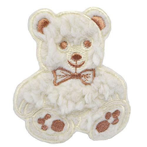 alles-meine.de GmbH Bügelbild - 3D Effekt - süßer Teddybär - Creme/weiß/wollweiß - 8,4 cm * 7,8 cm - Aufnäher/Applikation/Aufbügler - gestickter Flicken - Bügelflicken / .. von alles-meine.de GmbH