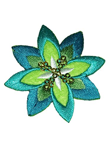 alles-meine.de GmbH Bügelbild - Blume/Blüte grün - 6 cm * 6 cm - gestickter Flicken - Aufnäher Applikation - mit fest afgenähten Pailletten - Blüten - grüne Blumenmotiv von alles-meine.de GmbH