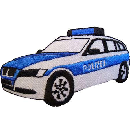 alles-meine.de GmbH Bügelbild - Polizei - 7,9 cm * 4,5 cm - Polizeiwagen Auto - Wagen Aufnäher - Applikation Patch Aufbügler - Polizeiauto Polizist zum Aufbügeln von alles-meine.de GmbH