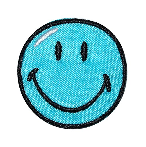 alles-meine.de GmbH Bügelbild - Smiley blau - 5,5 cm * 5,5 cm - Aufnäher gewebter Applikation/Flicken - Emotion Smileys Gesichter Smile/lachend grinsend - bunt World - Mädche.. von alles-meine.de GmbH