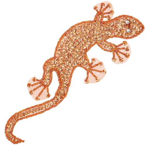 alles-meine.de GmbH Bügelbild - XXL 3-D Eidechse 20,5 cm * 8 cm - mit Perlen und Pailletten - ORANGE - Aufnäher Applikation - Salamander Echse Tiere von alles-meine.de GmbH