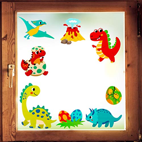 alles-meine.de GmbH Fensterbilder Motivwahl 3 * 8 TLG. Set - Dinosaurier - Dino Eier & Vulkan - statisch haftend - selbstklebend + wiederverwendbar - Set Sticker Fenstersticke.. von alles-meine.de GmbH