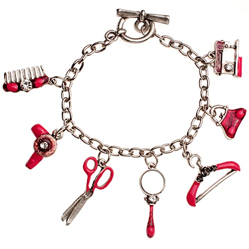 alles-meine.de GmbH Kinder - Bettelarmband/Armband Schere - Tasche - Nähmaschine/rot - Silber grau für Kinder & Erwachsene - Schmuck / 7 Anhänger aus Metall - Kristall St.. von alles-meine.de GmbH