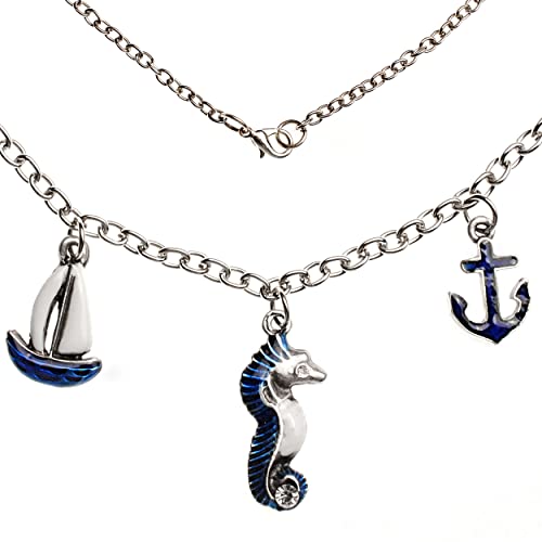 alles-meine.de GmbH Kinder & Erwachsene - Kette Anker - Seepferdchen & Meer/Maritim Nautik/blau - Silber grau für Kinder & Erwachsene - Schmuck / 3 Anhänger aus Metall - .. von alles-meine.de GmbH