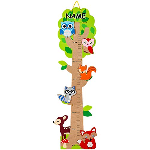 alles-meine.de GmbH Messlatte - Holz Motivwahl Baum - Eule & Wald Tiere - inkl. Name - zum Klappen/Falten - von 80 cm bis 155 cm - Meßlatte klappbar - Holzmeßlatte - Kinder.. von alles-meine.de GmbH