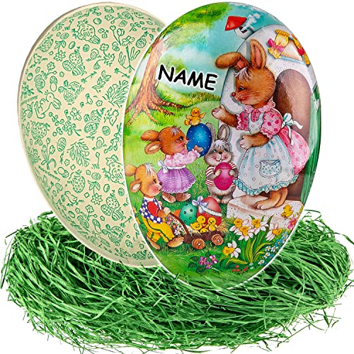 alles-meine.de GmbH Osterei/Ei zum befüllen + Ostergras Anzahl frei wählbar Hasen Mama & kleine Osterhasen - 15 cm - inkl. Name - Füll - Pappei - Deko Pappe Papp Pappeier D.. von alles-meine.de GmbH