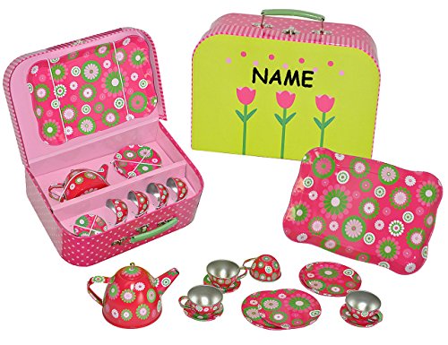 alles-meine.de GmbH Picknick Koffer 16 TLG. Set mit Metall Geschirr - incl. Name - Spiel Küche Zubehör Koffer - Picknickkorb für Kinder/Picknickkorb - Service - Kindergesch.. von alles-meine.de GmbH