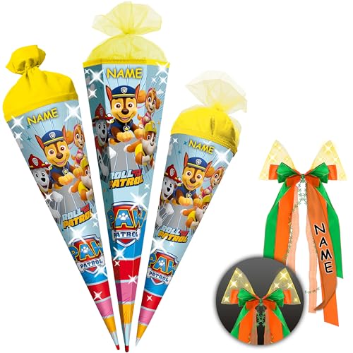 alles-meine.de GmbH Schultüte - Paw Patrool - Hunde - 35-85 cm - Größe wählbar - Holzspitze wählbar - inkl. Name + LED LICHT - Schleife - Zuckertüte - Tüll - oder Filzabschluß .. von alles-meine.de GmbH