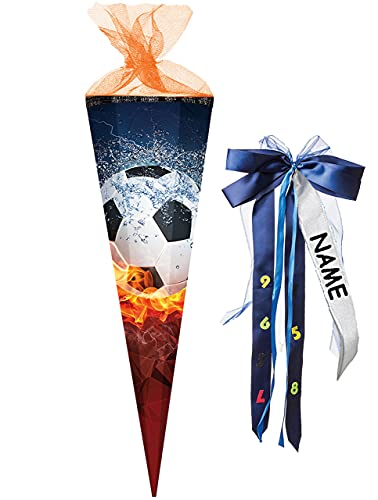 alles-meine.de GmbH Schultüte - mit 3D Glitzer - Effekt ! - Fussball - Flamme - 22-100 cm - Größe wählbar - rund - incl. individueller großer Schleife - mit Namen - mit Tülla.. von alles-meine.de GmbH