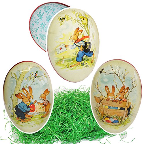 alles-meine.de GmbH Set Ostergras & 3 Füll - Pappeier - 15 cm - süße Osterhasen - Osterei/Ei zum befüllen - Deko Pappe Papp Pappeier Dekoei Pappostereier Füllen - Osterde.. von alles-meine.de GmbH