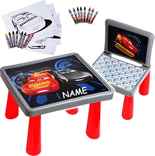 alles-meine.de GmbH Set: Tisch & Stuhl - incl. Malvorlagen + Stifte - Cars/Lightning McQueen - Auto - inkl. Name - Maltisch/Zeichentisch/Schreibtisch/Spieltisch - für.. von alles-meine.de GmbH