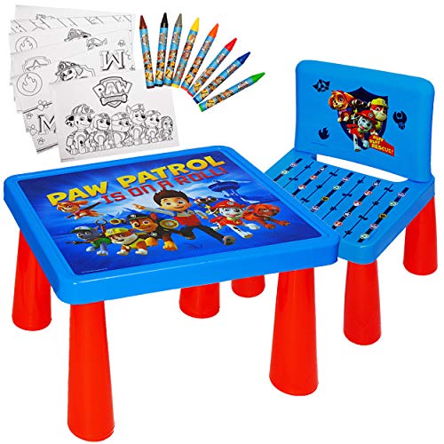 alles-meine.de GmbH Set: Tisch & Stuhl - incl. Malvorlagen + Stifte - Paw Patrol - Hunde - Maltisch/Zeichentisch/Schreibtisch/Spieltisch - für Kinder aus Kunststoff/P.. von alles-meine.de GmbH