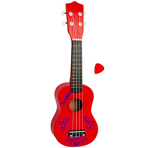 alles-meine.de GmbH Ukulele - aus Holz - Motiv & Farbwahl - rot & Ranken blau - inkl. Name - 55 cm / 21 inch - Klassik - akustische - Kinder & Erwachsene - mit Plektrum - 4 Saite.. von alles-meine.de GmbH