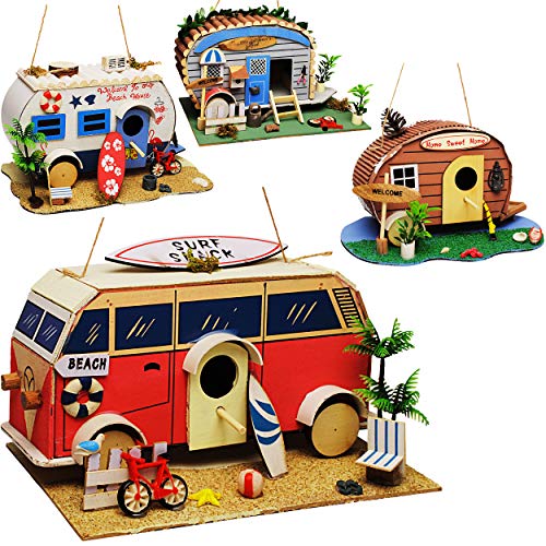 alles-meine.de GmbH Vogelhaus - Wohnwagen - Wohnmobil - Caravan - aus Holz - 28 cm - Nistkasten Vogelhäuschen Vogelnistkasten - für Garten & Balkon - Bunte Farben/Haus - zum Au.. von alles-meine.de GmbH