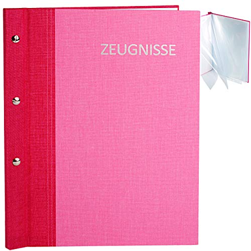 alles-meine.de GmbH Zeugnismappe/Dokumentenmappe/Zeugnisringbuch - Zeugnisse Leinen Struktur - PINK/ROSA - A 4 - GEBUNDEN & Erweiterbar - Schraubalbum - mit 24 festen Sei.. von alles-meine.de GmbH