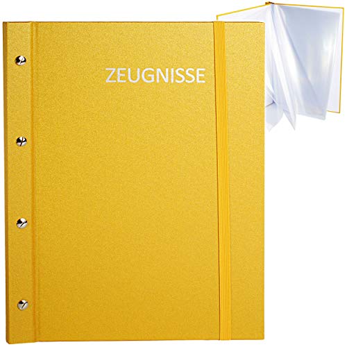 alles-meine.de GmbH Zeugnismappe/Dokumentenmappe/Zeugnisringbuch - Zeugnisse Metallic Effekt - Gold/Gelbgold - A 4 - GEBUNDEN & Erweiterbar - Schraubalbum - mit 24 festen.. von alles-meine.de GmbH