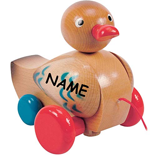 alles-meine.de GmbH Ziehtier - lustige Ente - incl. Name - aus Holz/Wackeltier - Flügel & Kopf wackelt - mit Schnur - Ziehfigur als Nachziehtier - Tier Holzfigur - zum Hint.. von alles-meine.de GmbH