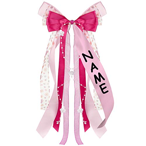 alles-meine.de GmbH große 3-D Schleife - 25 cm breit u. 60 cm lang - rosa & pink - incl. Name/Text - Geschenkschleife/Geschenkband mit edlen Satin Bändern, Tüll & Perlenb.. von alles-meine.de GmbH