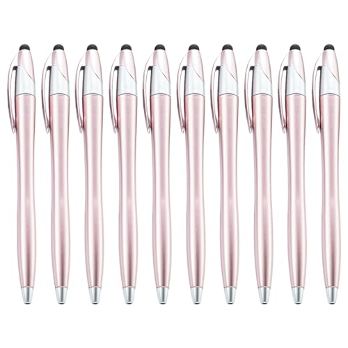 alloneslife 10 x einziehbare Kugelschreiber, 2-in-1-Kugelschreiber, Touchscreen-Stift, 1,0 mm Spitze, schreibt reibungslos (Rosa) von alloneslife