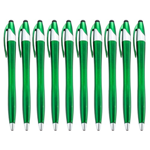 alloneslife 10 x einziehbare Kugelschreiber, 2-in-1-Kugelschreiber, Touchscreen-Stift, 1,0 mm Spitze, schreibt reibungslos (dunkelgrün) von alloneslife