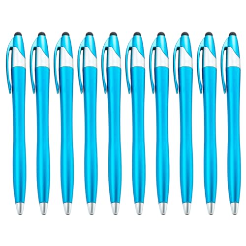 alloneslife 10 x einziehbare Kugelschreiber, 2-in-1-Kugelschreiber, Touchscreen-Stift, 1,0 mm Spitze, schreibt reibungslos (hellblau) von alloneslife