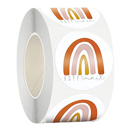 alloneslife 500 Stück 3,8 cm Regenbogen Happy Mail Aufkleber Runde Etiketten Aufkleber für Taschen, Grußkarten, Umschläge, Verpackungen von alloneslife