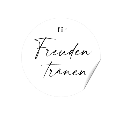 24 Sticker FÜR FREUDENTRÄNEN SCHLICHT, feine Federschrift mit schwarzem Herzchen, Etikettenpapier weiss, matt, 40mm rund, Aufkleber Hochzeit von almira Design