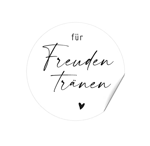 24 Sticker FÜR FREUDENTRÄNEN mit HERZ, feine Federschrift auf Papiersticker weiss, matt, 40mm Durchmesser, Aufkleber Hochzeit von almira Design