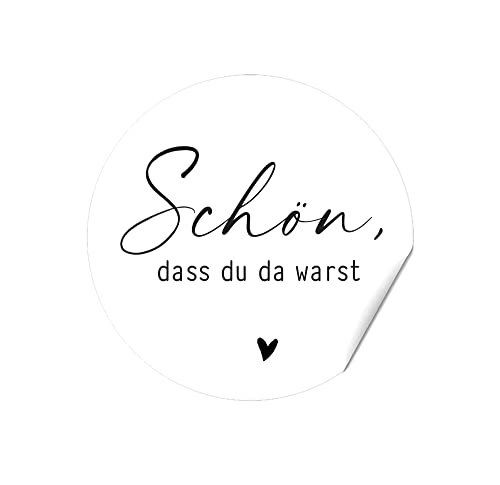 24 Sticker "SCHÖN, DASS DU DA WARST" Feine Federschrift auf weiß mit Herz, Danksagung von almira Design