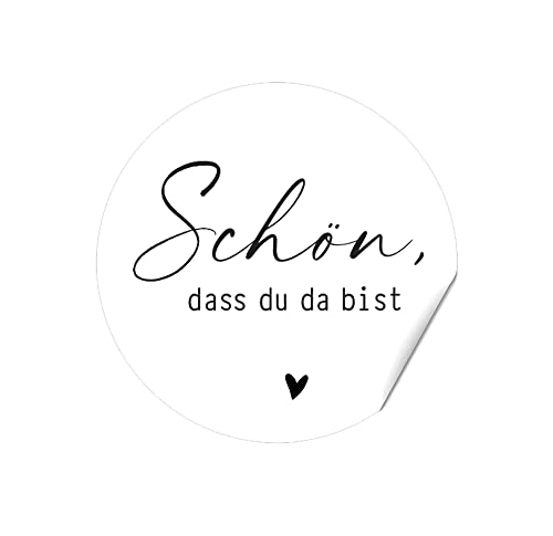 Sticker "SCHÖN, DASS DU DA BIST" Feine Federschrift auf weiß mit Herz Hochzeit von almira Design