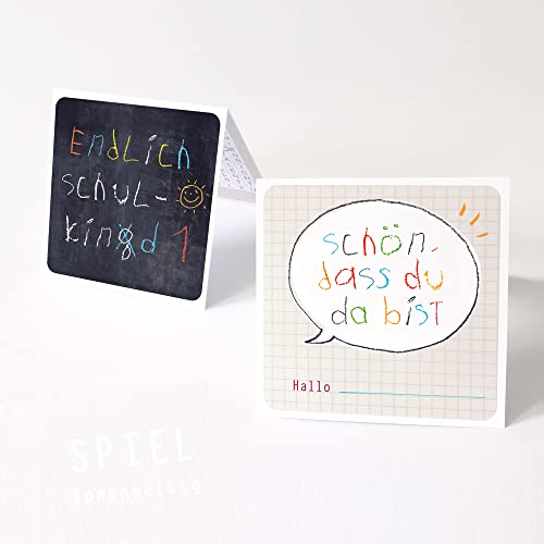 Tischkarten 5er-Set Platzkarten EINSCHULUNG SCHULKING ÄH SCHULKIND TAFEL mit SPIEL, Einschulung, Schulanfang von almira Design